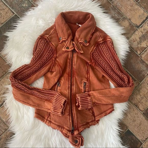 Free People Jackets & Blazers - [Free People] Orange Boho Zip Up Jacket - Size Small